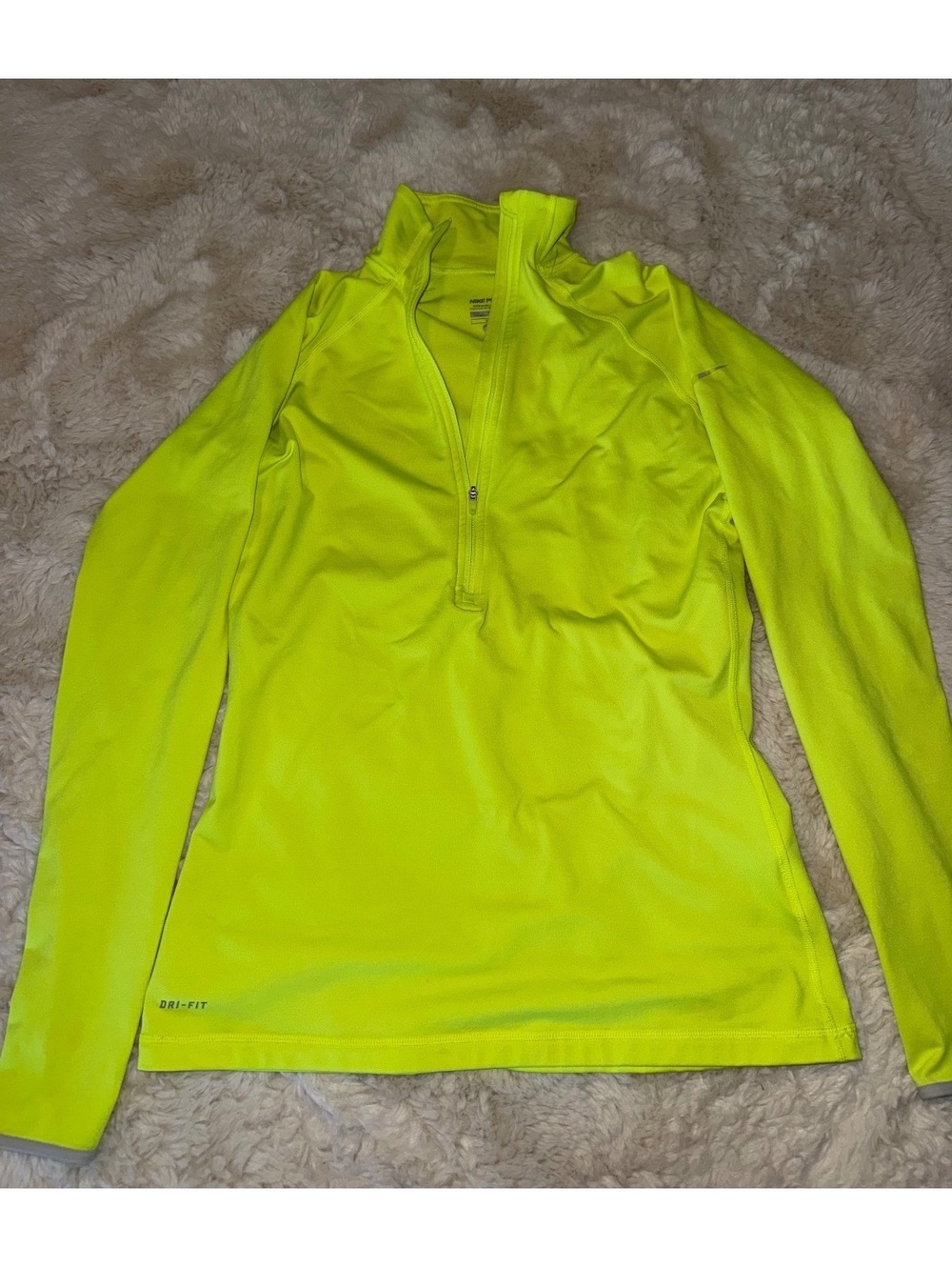 Nike Pro Dri-FIT Neon Yellow Long Sleeve Half-Zip Athletic Top, Size Large